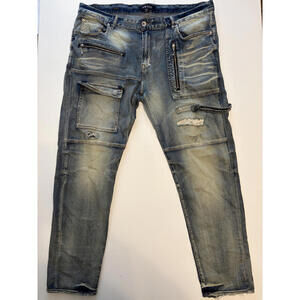 AKOO Men's Distressed Zipper Pocket Jeans (Size 44x32)